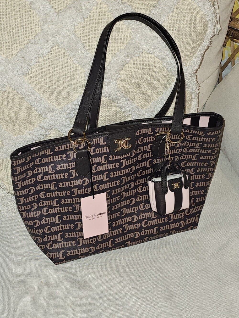Juicy Couture Brown Tote with Pink Accents and Logo Print